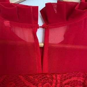 🌺Red Vintage Floral Lace Ruched Neck Maxi Dress